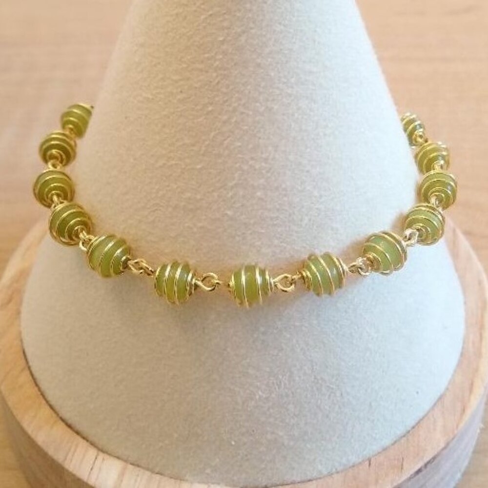 Gold Plated Green Glass Cat's Eye Bracelet